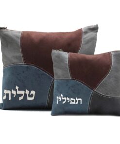 סט נרתיק טלית ותפילין - דגם טלאים גוון אפור