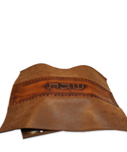 כיסוי לחלות  - דגם רצועת עור גוון קוניאק