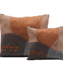 סט נרתיק טלית ותפילין דגם טלאים גוון חום