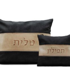 סט נרתיק טלית ותפילין  - דגם רצועת עור גוון שחור